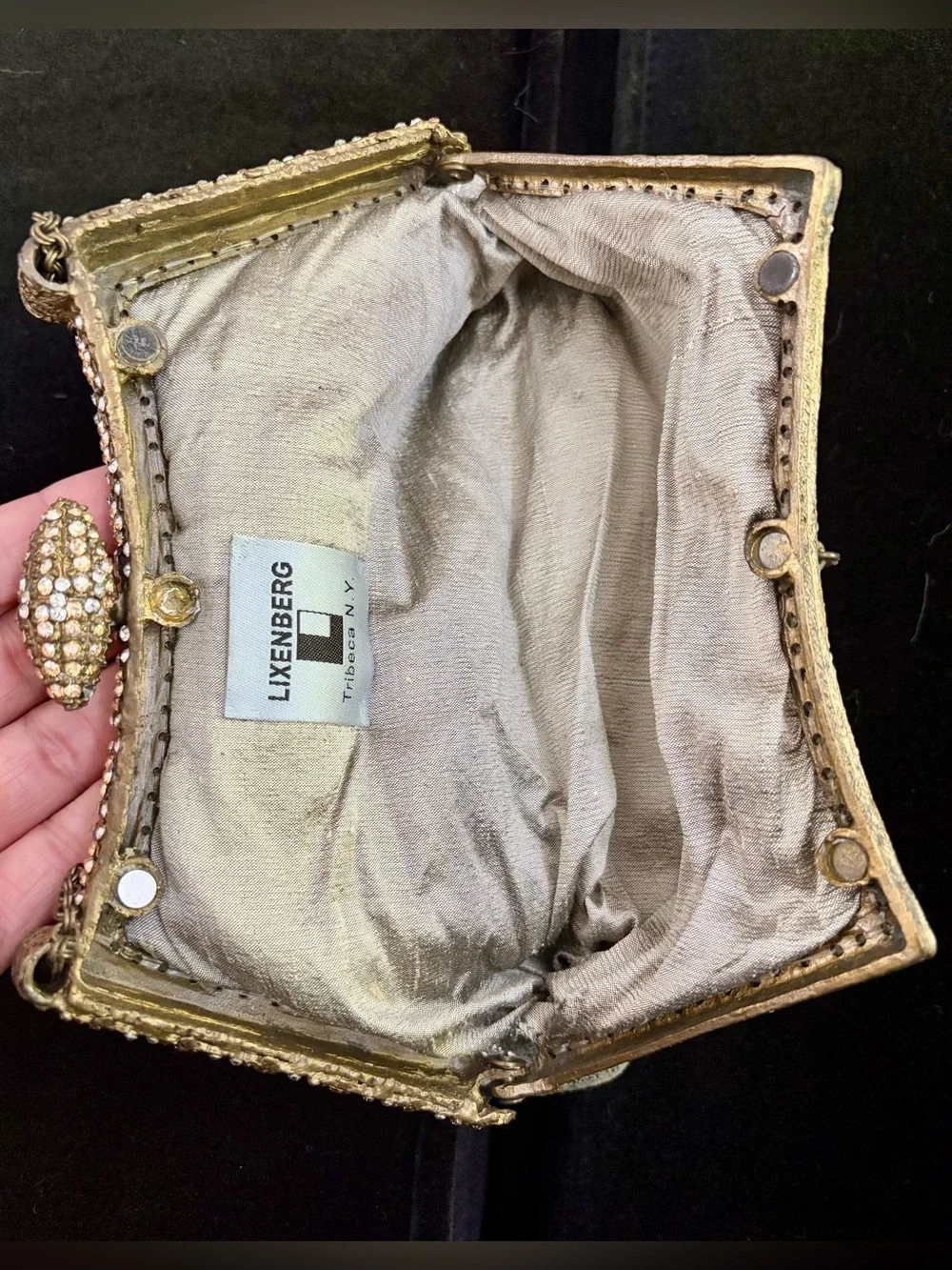 Metallic Silver Evening Clutch with Chain Strap by Lixenberg